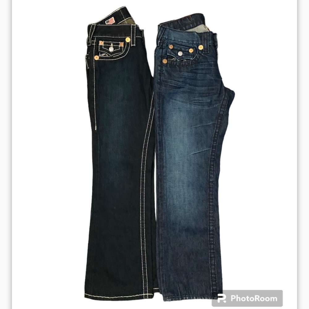 TRUE RELIGION 2 Low Rise Boot Cut Flare 💯 Cotton Jeans Size 28 - Picture 4 of 16